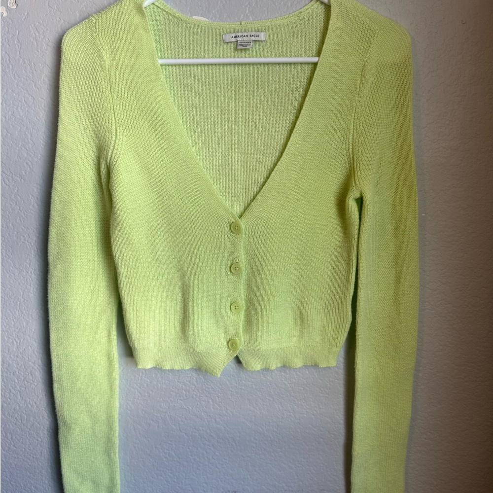 American Eagle Outfitters Neon Green Button-Up Cardigan